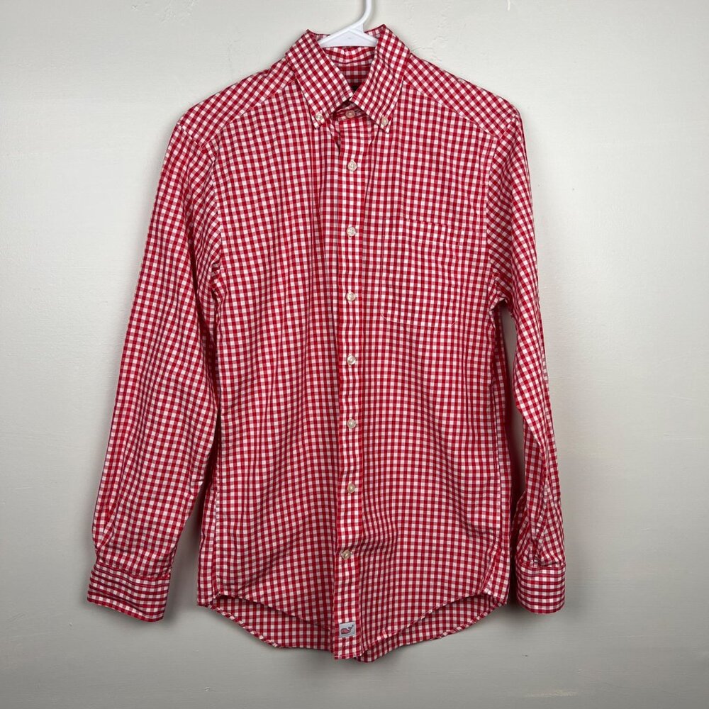 Vineyard Vines Men's Red Check Button Up Slim Fit Murray Shirt Size Small